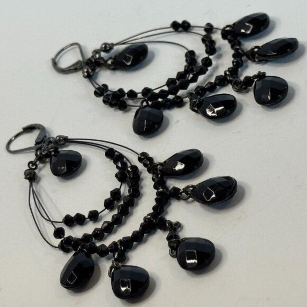 🖤 Dramatic Black Beaded Chandelier Earrings – Boho Gothic Vibes